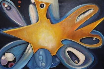 Oil on canvas abstract painting signed "Flavio"