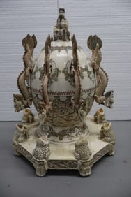Oriental Bone Carving Dragon Egg Seismograph