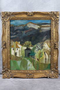 GUY BARDONE (FRENCH 1927-2015) Oil Painting: Oil on board painting by French artist Guy Bardone titled "Le Sentier" . Dimensions: H:28in W:23in