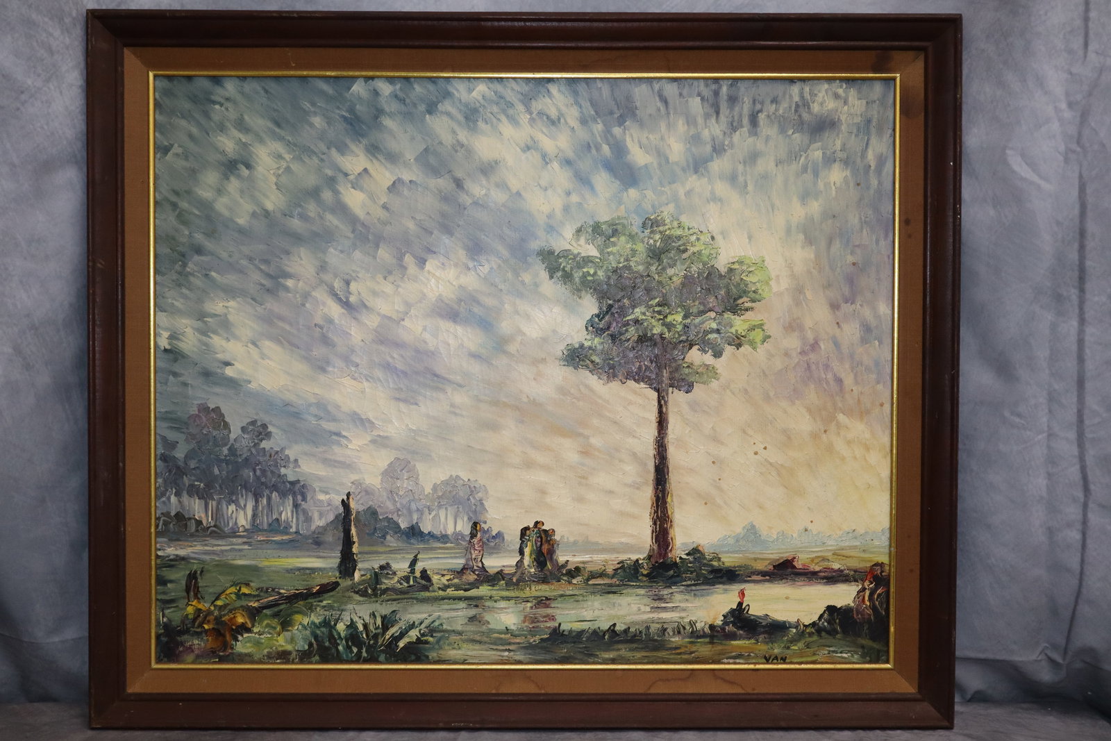 "Worship Tree " Oil on Canvas painting signed Van (1 of 5)