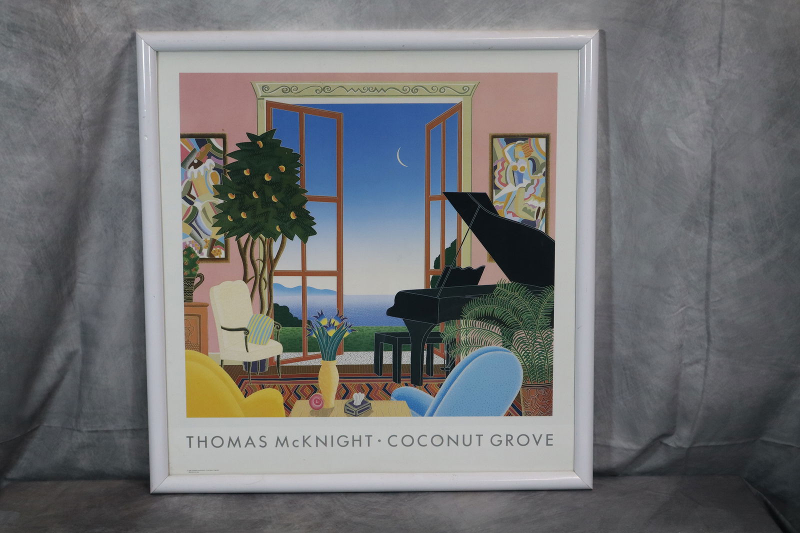 "Coconut Grove" Serigraph by Thomas Mcknight (American, B.1941): "Coconut Grove" limited edition serigraph by Thomas Frederick Mcknight signed and numbered 109/200. This limited edition serigraph, titled "Coconut Grove", showcases the distinctive style of Thomas Fr