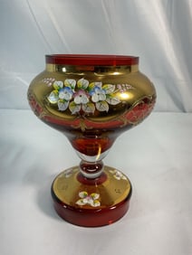 Red & Gold Glass Vase - Bohemian