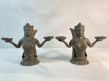 Pair of Bronze Mermaid Candle Holders