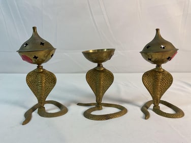Set of Three Brass Cobra Incense Burners