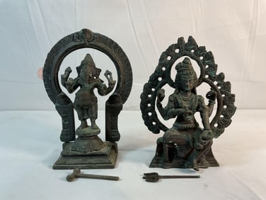 Bronze Ganesha & Lakshmi Statue Pair