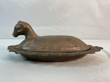 Vintage Bronze Lamb-Shaped Butter Dish