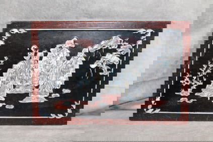 Antique Chinese Mother of Pearl Inlaid Lacquer Plaque