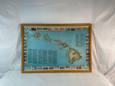 1982 Surfing Map of Hawaii – Vintage Framed Collectible