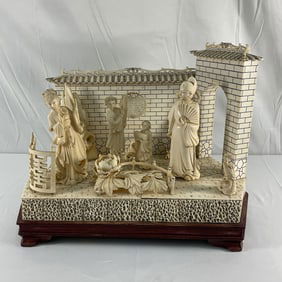 Intricate Chinese Carving "Village Scene'