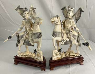 Chinese Bone Carving - Warriors on Horses