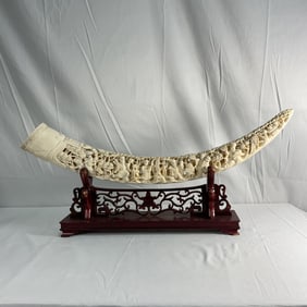 Chinese Carved Bone Tusk Village Scene