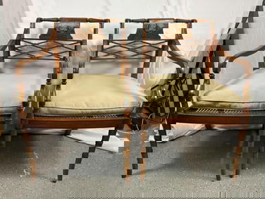 1850's Satinwood Adam Style Painted Armchairs