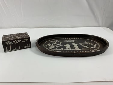 Chinese Black Lacquer Set With Mother of Pearl