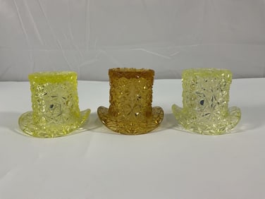 3 Vintage Daisy & Button Glass Top Hats