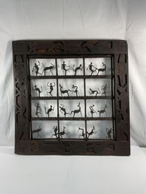 Carved Teak and Wrought Iron Indian Wall Panel