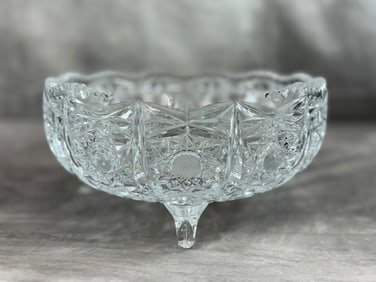 Vintage Footed Cut Crystal Glass Bowl