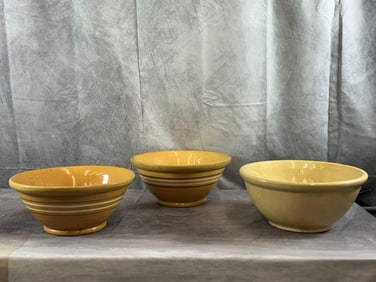 3 Large Yellow Ware Bowls 1890-1910