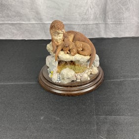 Otter Statue on Wooden Base
