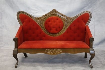 Red Gold Trim Small Doll Sofa