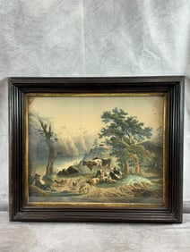 Steel Cut Print of Cows, Antique, Artist Unknown