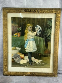 Dingman's Soap "Kitty's Bath" Framed Advertisement,