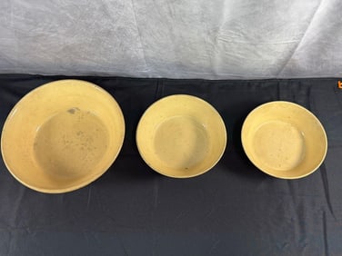 3 Yellow Ware Milkpan bowls