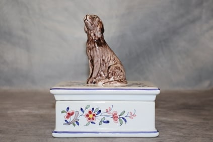Hand painted porcelain jewelry box: Porcelain Jewelry Box-Signed Dimensions: H:6in L:5in W:3 1/2in
