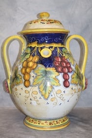 Italian Artistica Vintage Grapevine Painted Faience Wine Jug