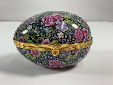 Limoges Floral Porcelain Egg Trinket Box
