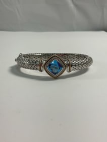 Woven Sterling Silver Bracelet with Blue Center