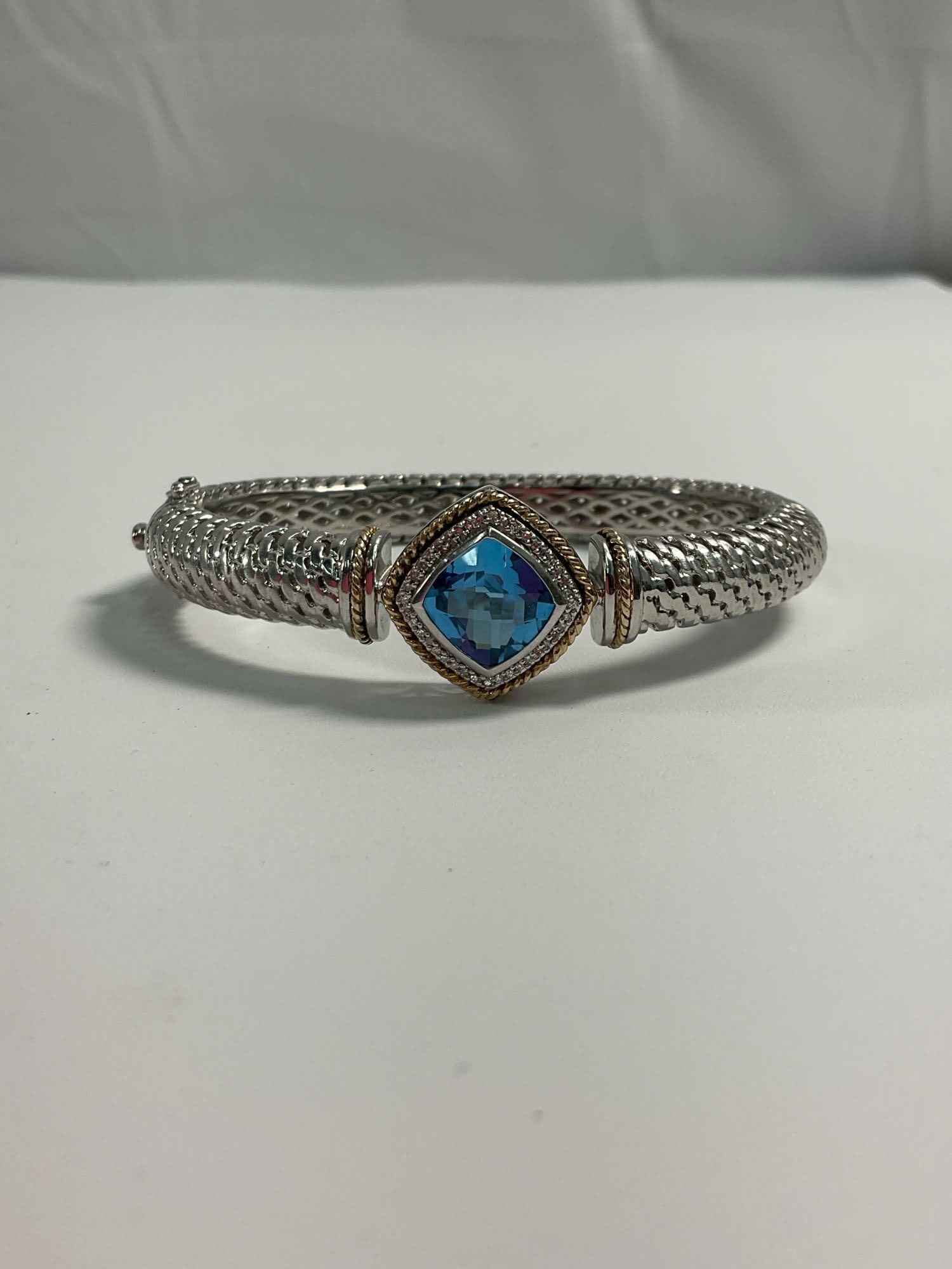 Woven Sterling Silver Bracelet with Blue Center (1 of 3)