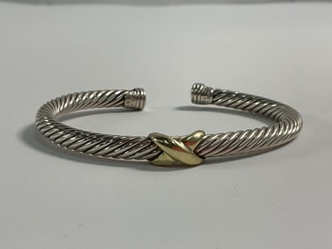David Yurman Twisted Sterling Silver Cuff Bracelet with Gold Accents