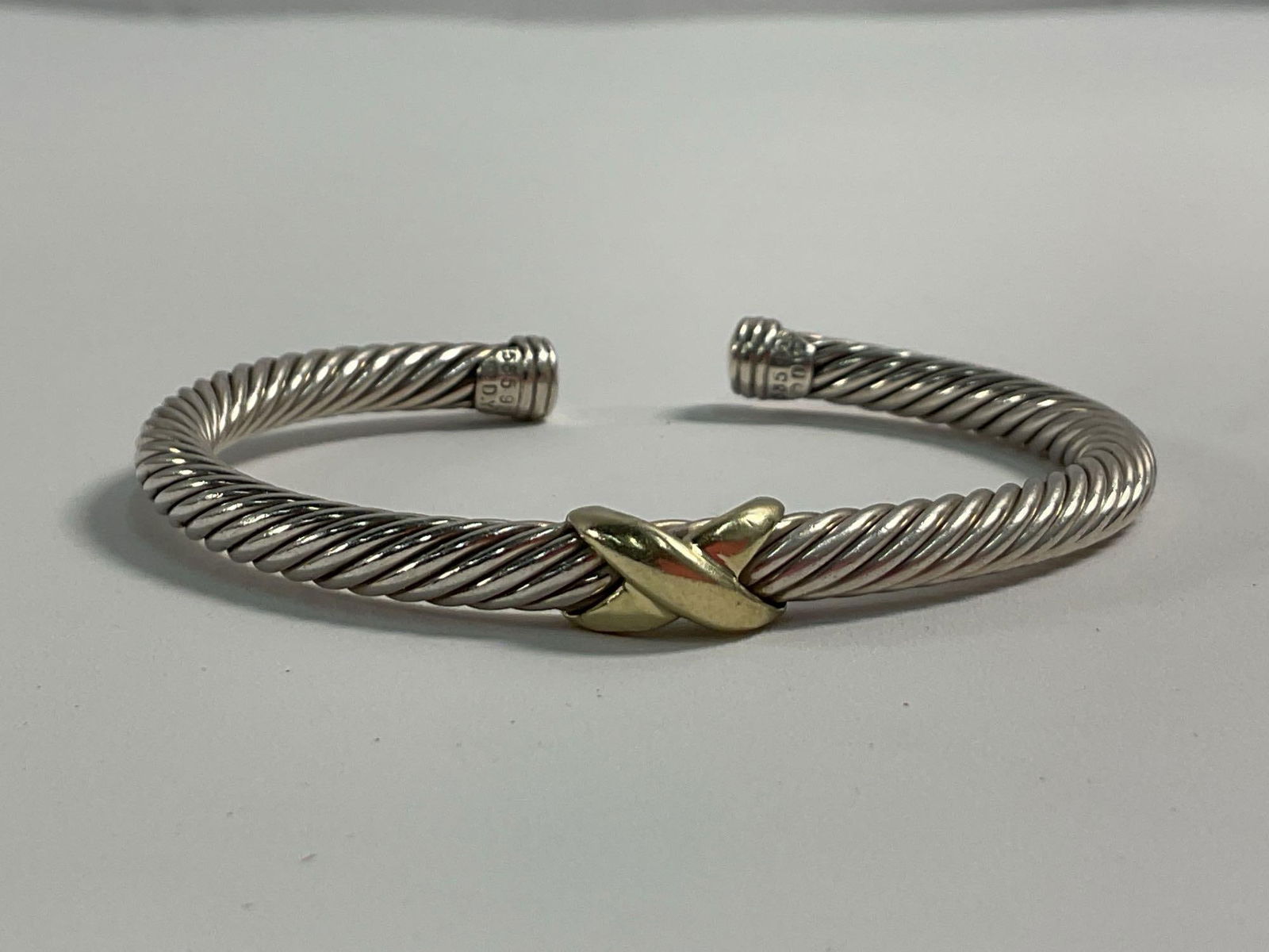 David Yurman Twisted Sterling Silver Cuff Bracelet with Gold Accents (1 of 4)