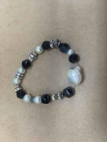 Black, Silver, and Pearl Beaded Bracelet