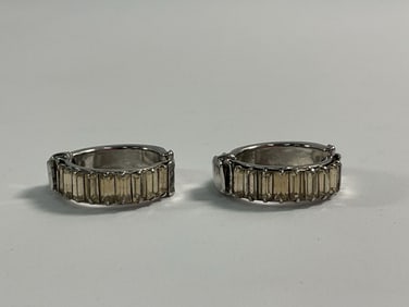 Silver-Tone Clear Rhinestone Hoop Earrings