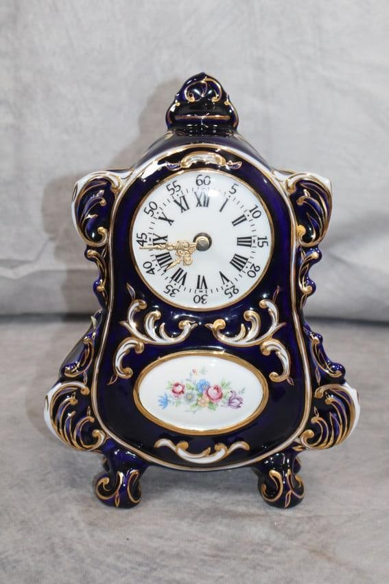 Blue clock: Czech Porcelain Clock, Quartz , H:10in L:7in W:3in