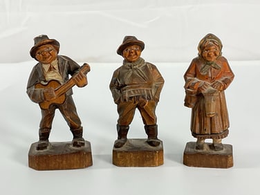 3 Hand-Carved Wooden Figurines