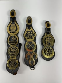 3 Vintage English Horse Brass Medallions