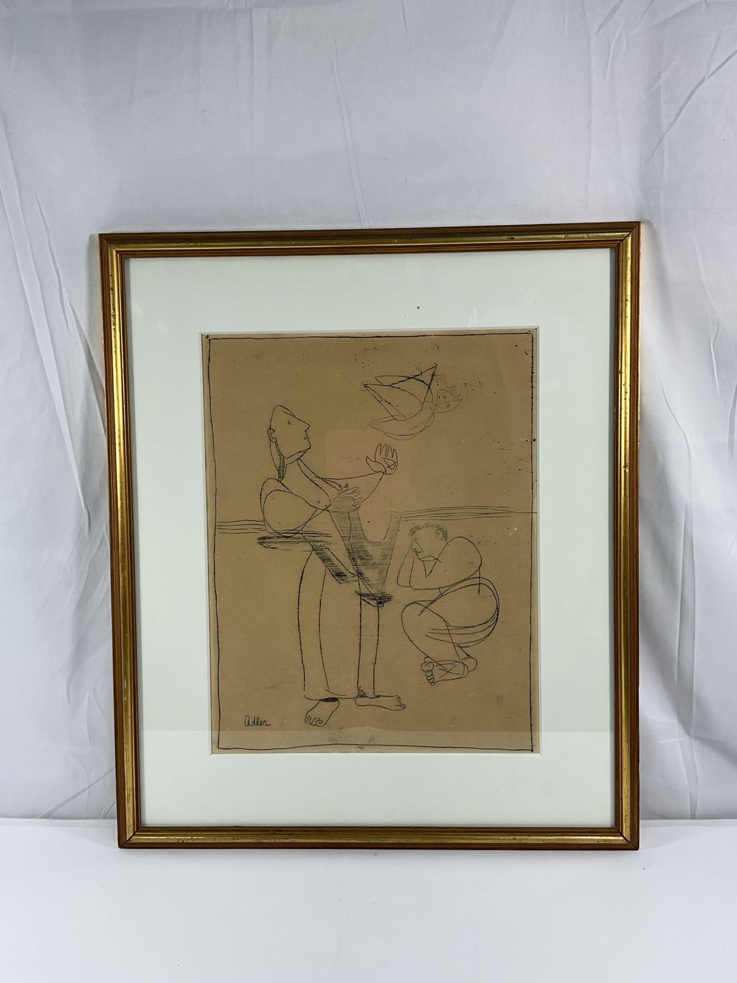 Jankel Adler (Polish 1895-1949) Cubist Drawing (1 of 3)