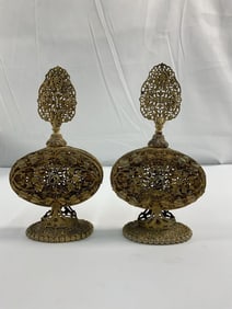 Antique Intricate Brass Filigree Perfume Bottles