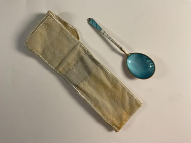 Sterling Silver and Guilloché Enamel Caviar Spoon