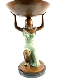 Bronze & Marble Sculpture - Kneeling Woman