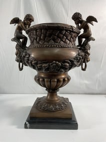 Neoclassical-Style Bronze Urn with Cherubs