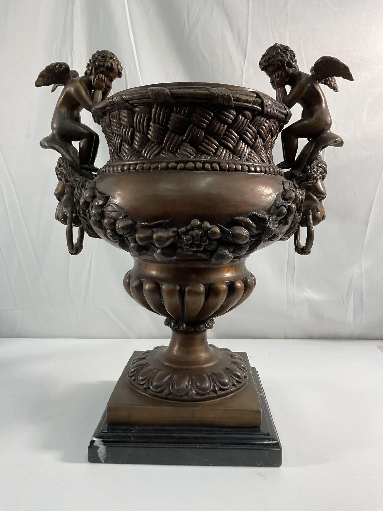 Neoclassical-Style Bronze Urn with Cherubs (1 of 4)