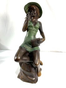 Bronze Sculpture - Young woman in a Summer Dress & Sun Hat