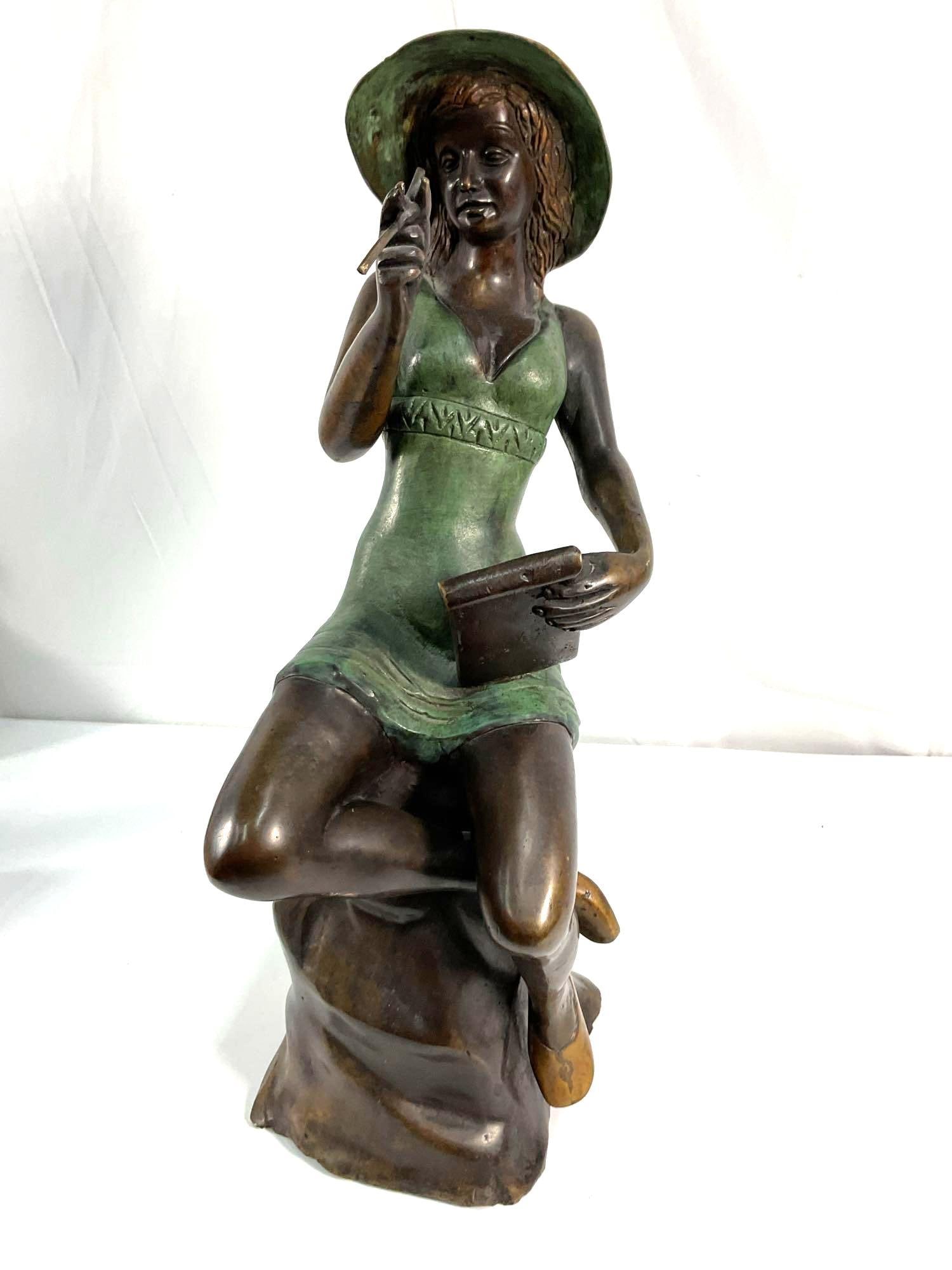 Bronze Sculpture - Young woman in a Summer Dress & Sun Hat (1 of 4)