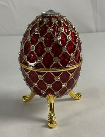 Decorative Egg Box, Faberge Style - Ruby Red