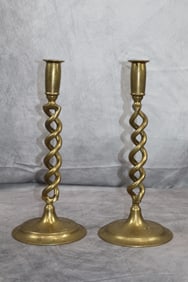 French Pair of Brass Barley Twist Candlesticks