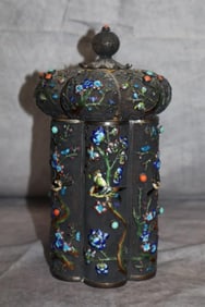 Chinese Parcel-Gilt Silver and Enamel Tea Caddy