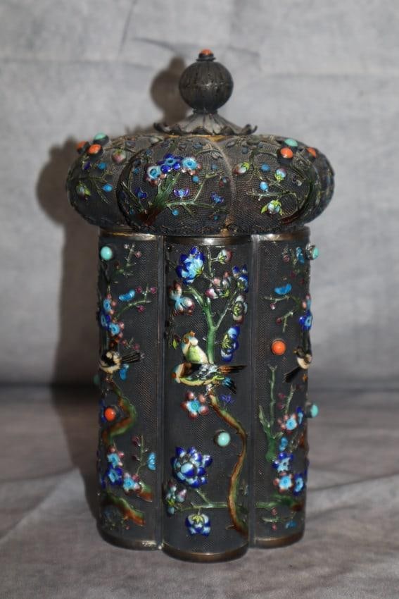 Chinese Parcel-Gilt Silver and Enamel Tea Caddy (1 of 7)